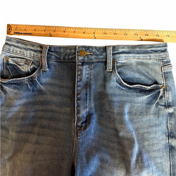 Petra Flare Jeans Size 13/30 Medium Wash High Rise Distressing Stretch - Picture 13 of 13